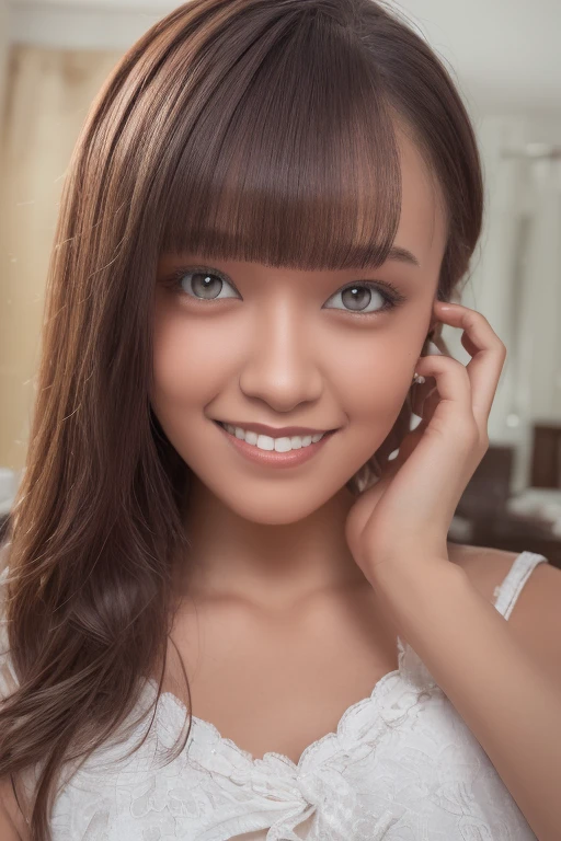 gorgeous woman, 1 girl, white タンクトップ　ホットパンツ :1.2, skinny, healthy, perfect body:1.2, abs:1.1,  blond hair:400.1, ビーチ:1.6, ultra-detailed face, detailed lips, detailed eyes, double eyelids, pubic hair, black skin, trimmed bangs, shy smile, (best quality,8k,masterpiece:1.3)