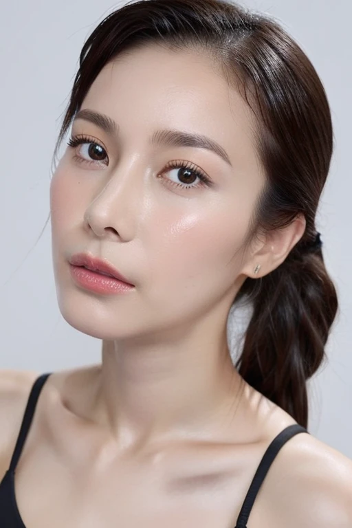 (Highest quality:1.2),(Perfect Beautiful Face 1.2),(Perfect and beautiful posture:1.2),(Attractive female wrestlers:1.2),Big and ample breasts,Black hair ponytail,sports bra too small,(Face close-up:1.2),(Abnormal sweating:1.2),best quality real texture skin,Clear Eyes,Looking into the camera,Kiss the camera,((Cleavage,I sweat a lot in my armpits))Smooth underarm skin,