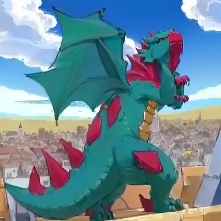 there is a dragon that is standing on a platform in front of a crowd, but as an anthropomorphic dragon, gelbooru anime image, as an anthropomorphic dragon, spike pit, slifer the sky dragon, pteranadon styling, dra the dragon, safebooru anime image, a baddass dragon, colossal dragon in background