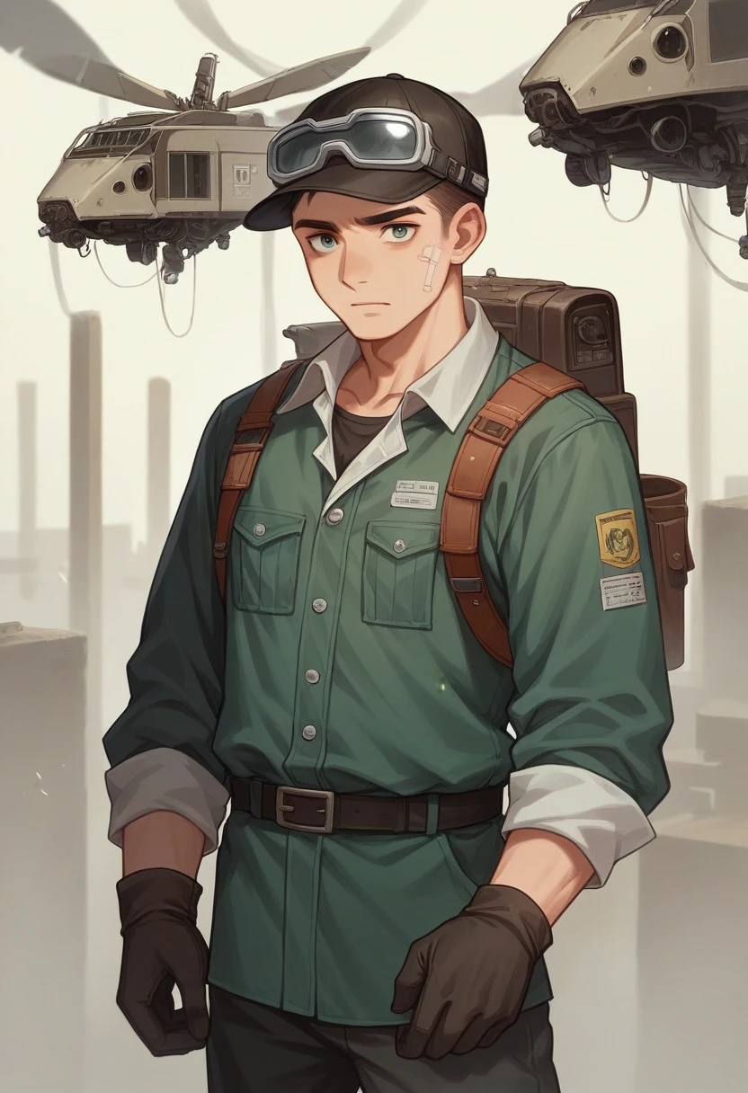 The Industrial Worker of the 19th Century, A factory, with heavy machinery and smoke, Colors Grays blacks sepia tones strong contrasts, Strong young man with calloused hands and work clothes, Style Social realism, with a touch of denunciation the young man has an expression of tiredness, but also pride in his work.
