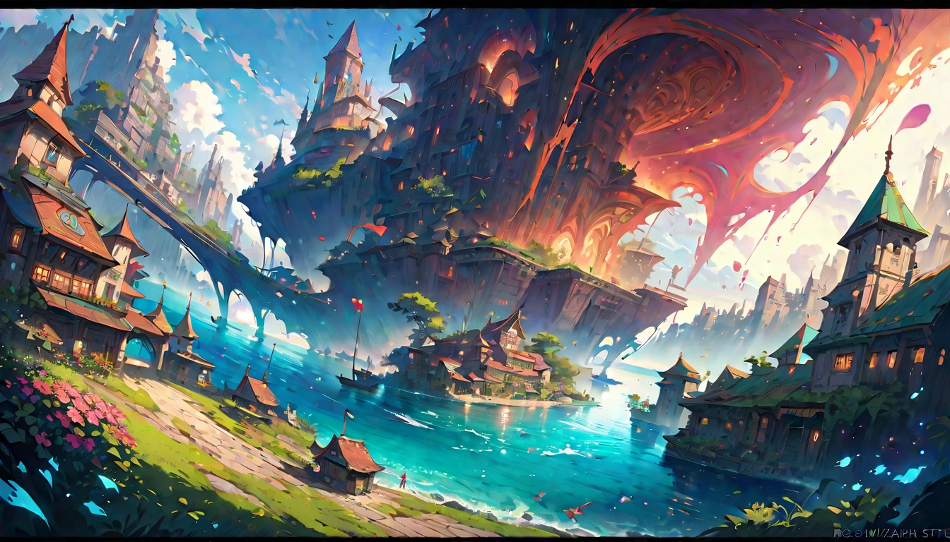 color (fantasy: 1.2), (Miyazaki style), (Irregular buildings floating on the sea), Patchwork cottage, Floral Decoration, Light, Concept art inspired by Andreas Rocha, Artstation Contest Winners, fantasy art, (Underwater city), Ross Chen, Light shaft, Realistic lighting, masterpiece, high quality, Beautiful graphics, Attention to detail, masterpiece, high quality, Beautiful graphics, Attention to detail,