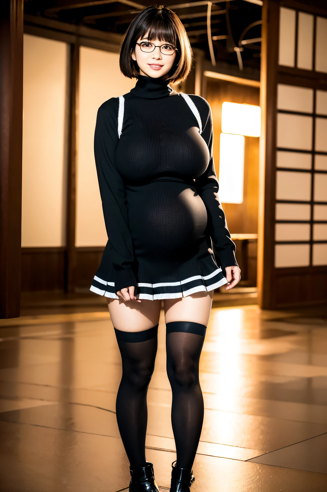 akizuki airi. oni chichi, masterpiece, best quality, super detailed, illustration, flat color, depth of field, 

2 girls, anime, standing side by side, in a Japanese village, full-length, turned sideways, blonde, twintails, looking at the viewer, pleated miniskirt, wet white button-down shirt, no bra, black tights, detailed leather texture, detailed fabric texture, beautiful detailed face, big breasts, blue eyes, tired look, pregnant mother, mother and daughter, 10-year-old daughter, 25-year-old mother