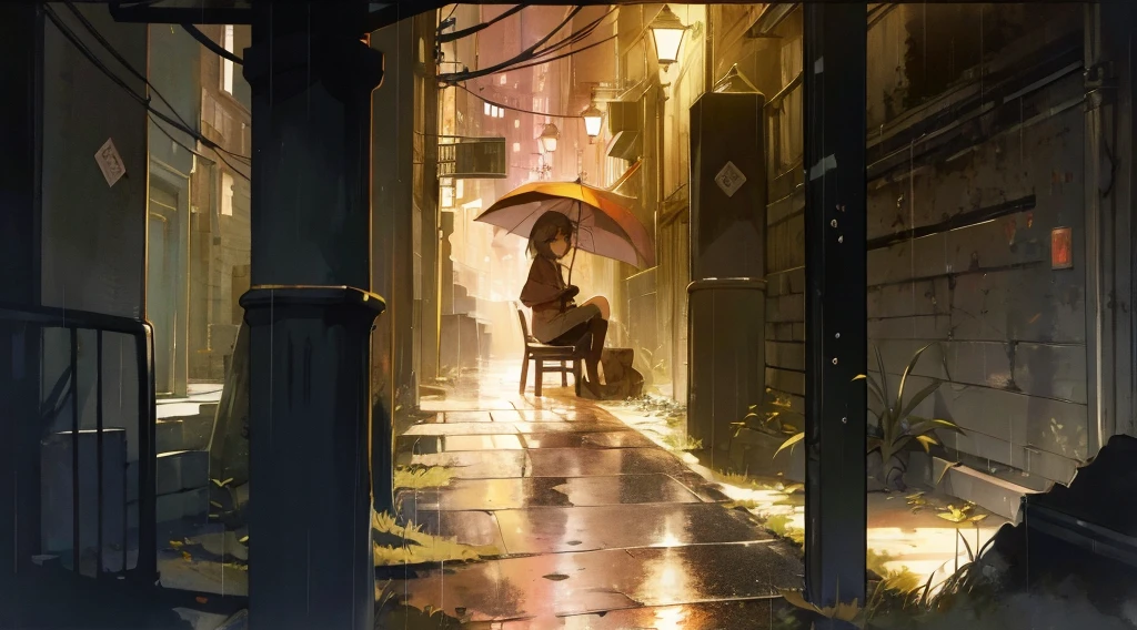(masterpiece:1.3), (the best quality:1.2),
masterpiece,night,(dark alley),dire backgroud,Cluttered street,Rainy
(1 girl), (solo), Knee hugging sitting,acousticguitar