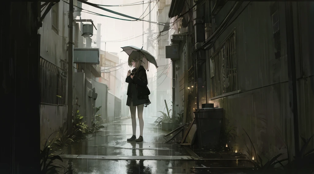 (masterpiece:1.3), (the best quality:1.2), 

masterpiece,night,(dark alley),dire backgroud,Cluttered street,Rainy

(1 girl), (solo), Knee hugging sitting，acousticguitar