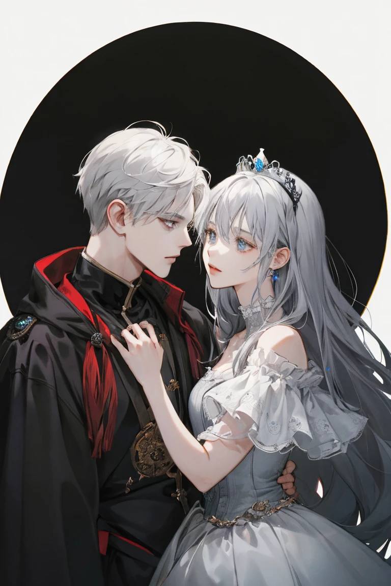 Ninja Couple, Kings and queens, Gothic Crowns and Tiaras, Alongside, Grey and Black, Dark romance, Raw Concept Art, Masterpiece Illustration