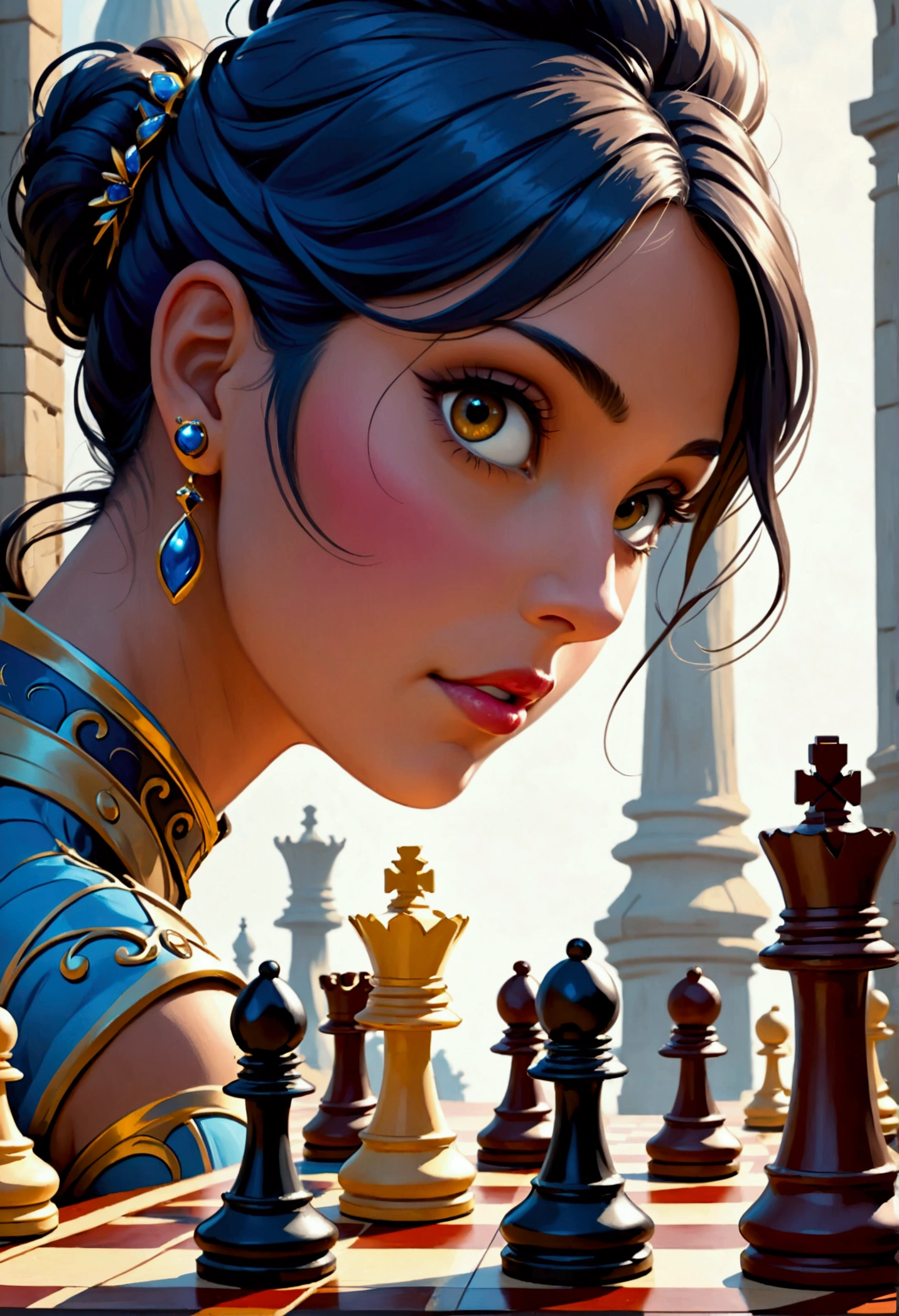 a picture of a woman winning chess game, a beautiful woman ((full body shot: 1.5)), ((anatomically correct: 1.5)) (ultra detailed face: 1.4), dynamic skin complexion, dynamic hair style, dynamic hair color, winning a chess game at chess tournament, she is dressed in elegant dress, intricate dress, dynamic color dress, dynamic style dress, wearing high heels, a look of satisfaction, a look of victory, a look of overcoming great obstacle, chess tournament background,  vibrant, Ultra-high resolution, High Contrast, (masterpiece:1.5), highest quality, Best aesthetics), best details, best quality, highres, 16k, [ultra detailed], masterpiece, best quality, (extremely detailed), Cinematic Hollywood Film style