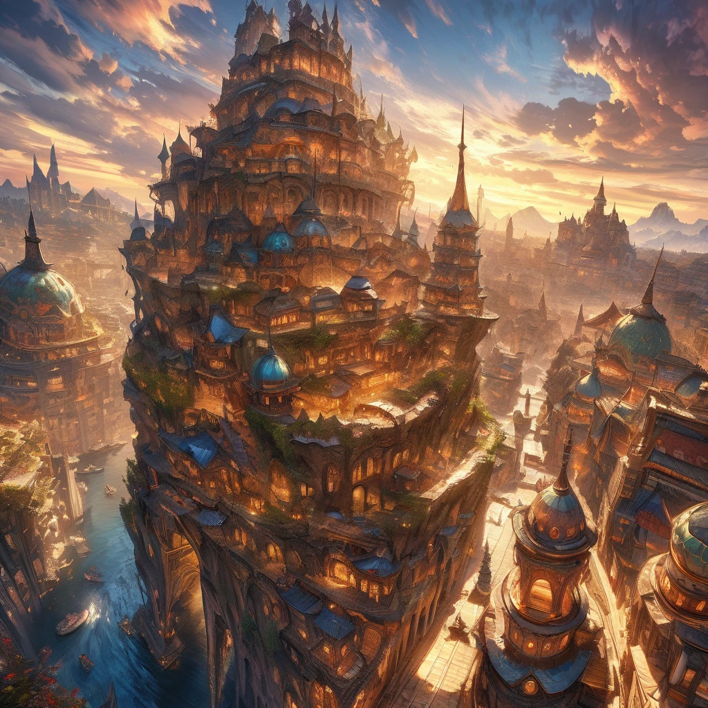 ultra detailed, high resolution, HDR, artwork, best quality, handsome smile, golden city, epic, surreal monuments