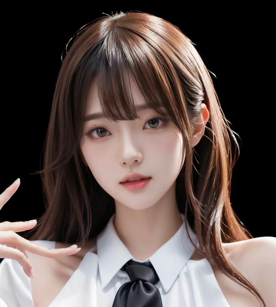 There is a long-haired woman，Wearing a tie，Wearing a white shirt, Portrait of a Korean female idol, Smooth anime CG art, [ 4k digital art ]!!, Produced in collaboration with Anime Painter Studio, Realistic anime art style, Kawaii realistic portrait, Realistic anime 3D style, In the anime painter studio, realistic art style, Realistic young anime girl, Portrait Anime Girl