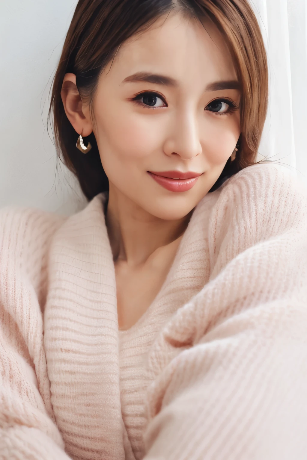 (highest quality,8K,masterpiece),#beautiful mature woman,
portrait of a mature woman,very deep,
very beautiful face,lip gloss,
small breasts,share,armpit,
Loose sweater, 