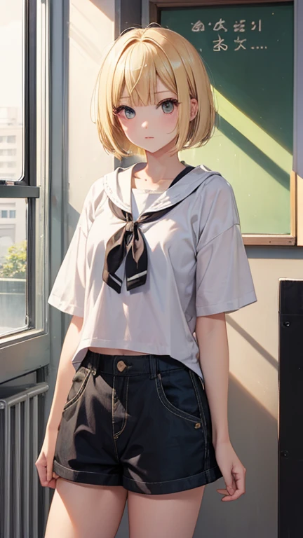 Blonde、Short Bob、Cat Eyes、Shorts、cute、high school girl