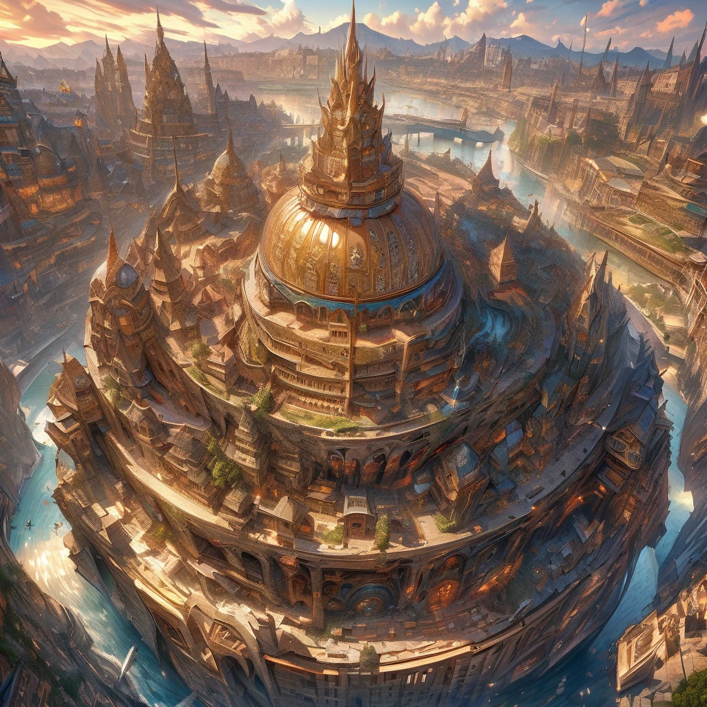 ultra detailed, high resolution, HDR, artwork, best quality, handsome smile, golden city, epic, surreal monuments