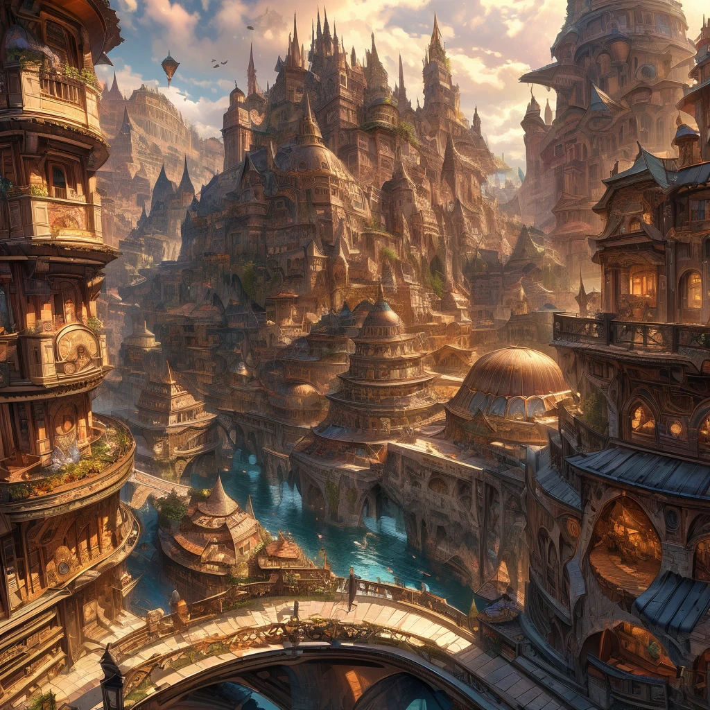 ultra detailed, high resolution, HDR, artwork, best quality, handsome smile, golden city, epic, surreal monuments
