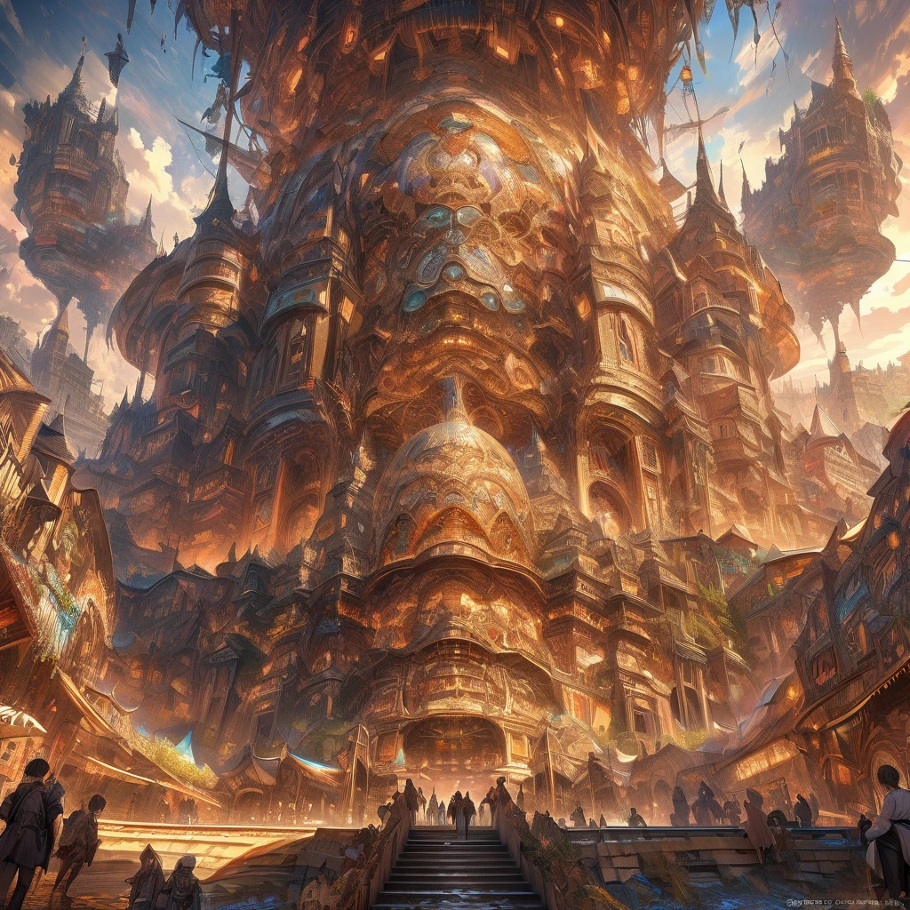 ultra detailed, high resolution, HDR, artwork, best quality, handsome smile, golden city, epic, surreal monuments