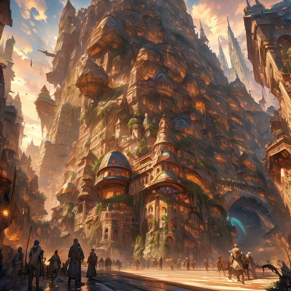ultra detailed, high resolution, HDR, artwork, best quality, handsome smile, golden city, epic, surreal monuments