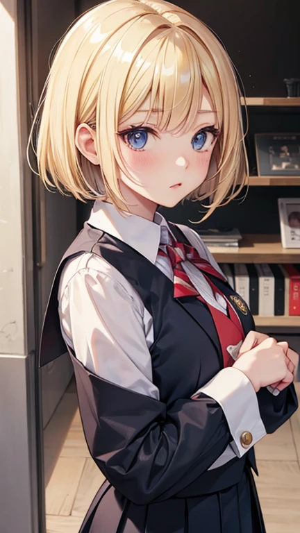 Blonde、Short Bob、Cat Eyes、uniform、cute、high school girl