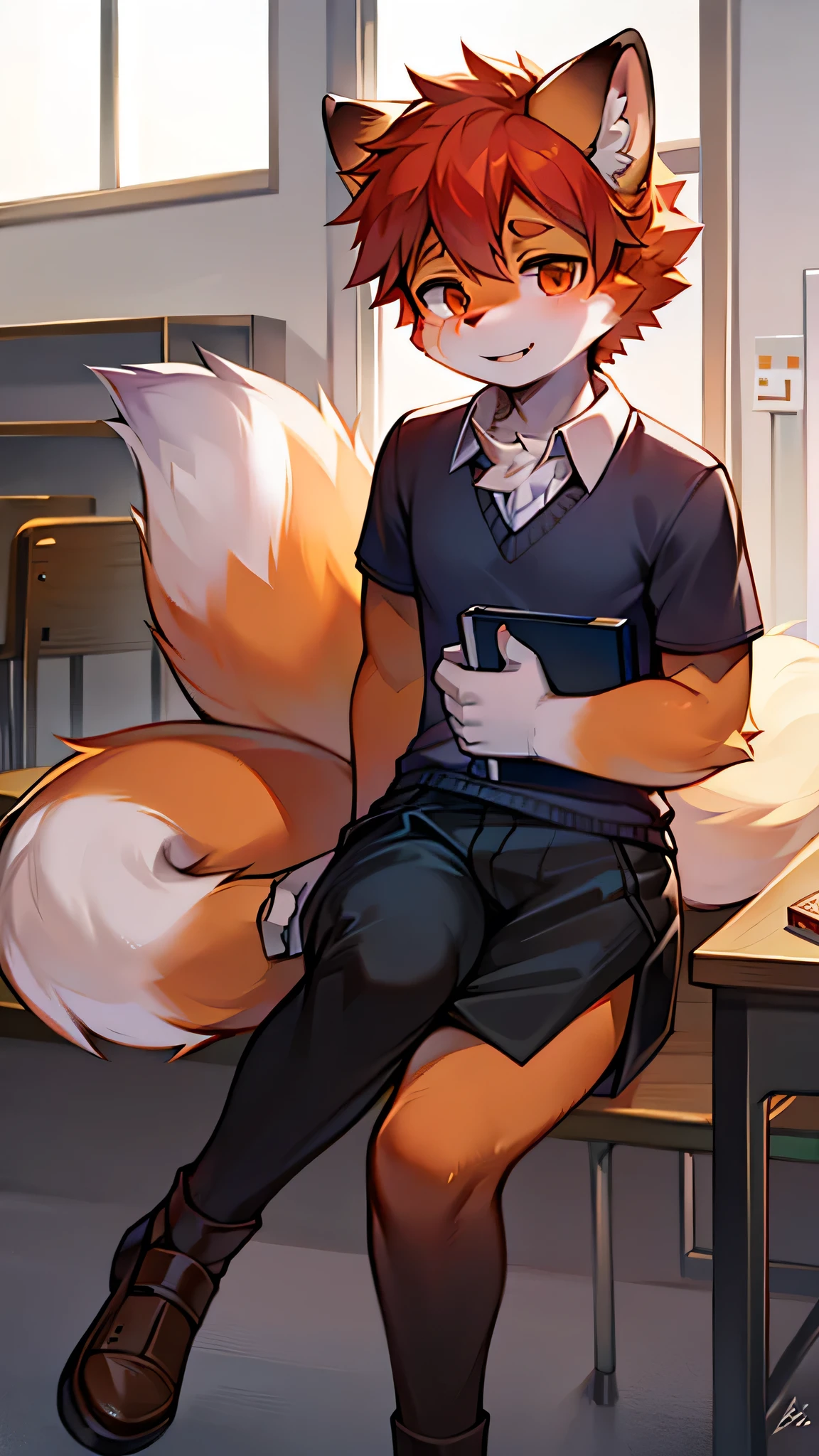 Red Panda Boy,School,student,(Parker's cute features) Ultra-fine,Exact details,4K ultra-vivid,Cute Face,Fluffy fur,Furry,Water Play,swimming,Ocean,Cute art style in anime,(Cheerful teenager,15 years old:1.3)sunset,single,alone,Towering,expensive,Wink,Run at full speed