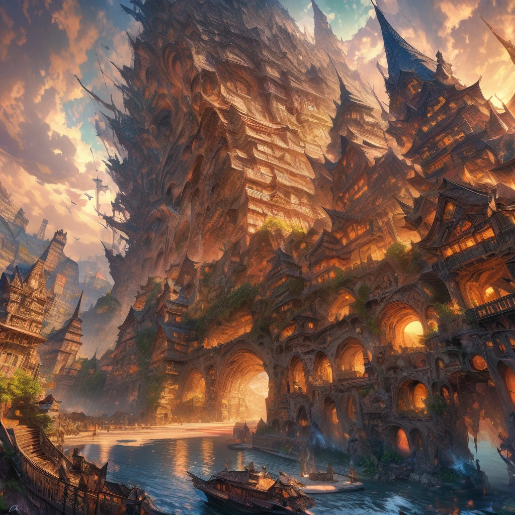 ultra detailed, high resolution, HDR, artwork, best quality, handsome smile, huge tower, layers, epic, surreal monuments