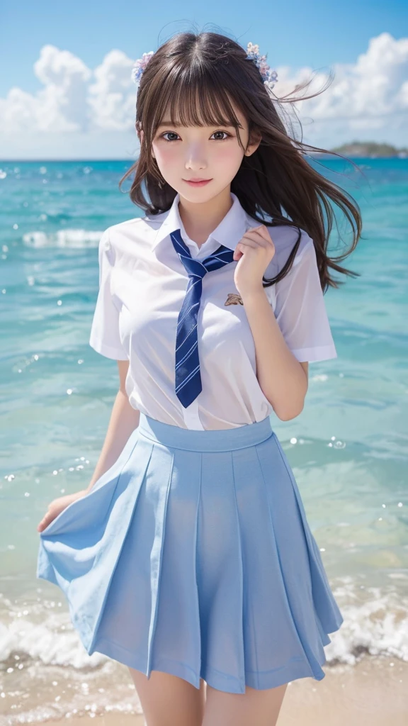 Cute Girls､high school girl､uniform､Idol､See-through､Ocean､Sandy Beach､Fluttering in the wind