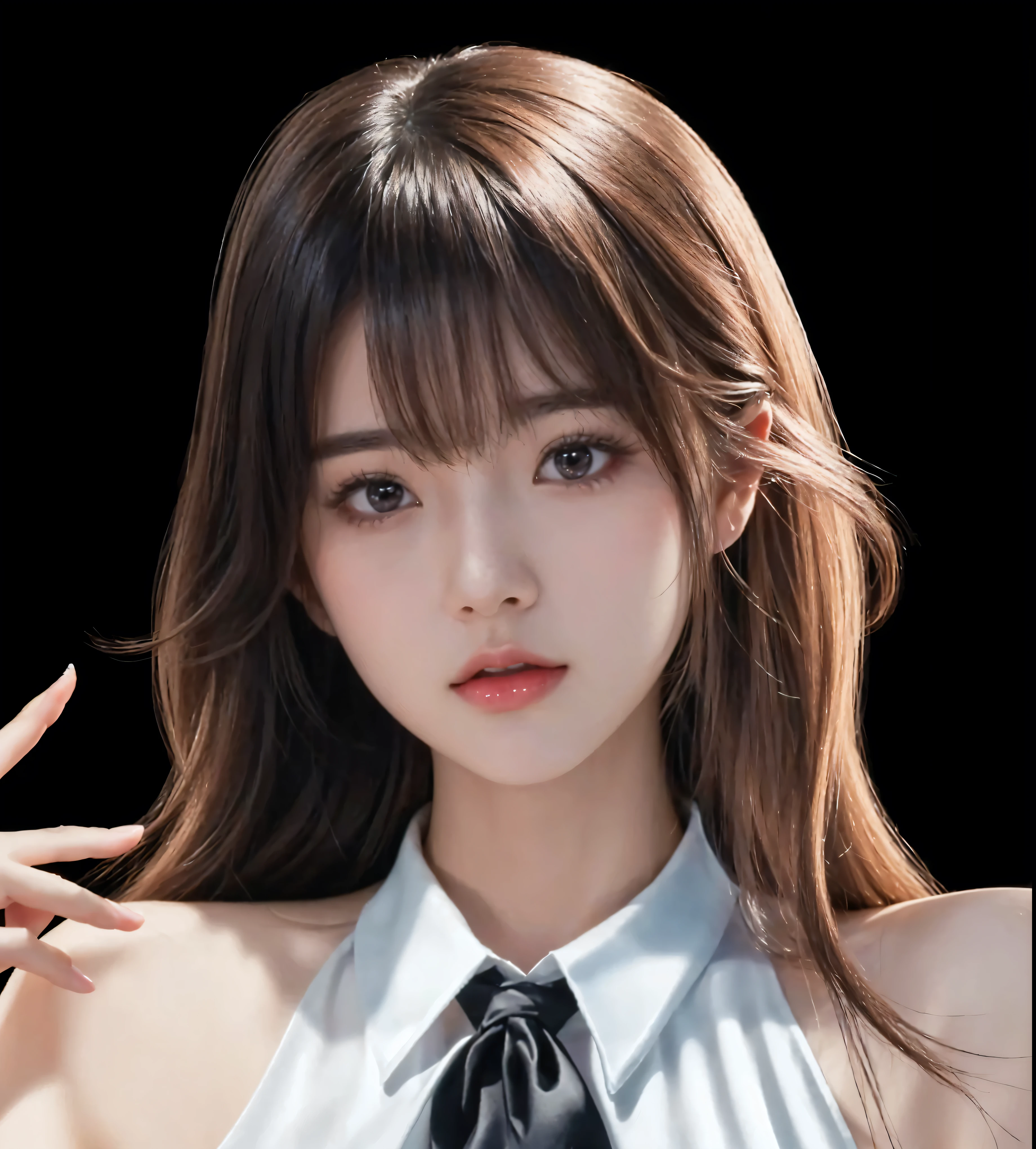 There is a long-haired woman，Wearing a tie，Wearing a white shirt, Portrait of a Korean female idol, Smooth anime CG art, [ 4k digital art ]!!, Produced in collaboration with Anime Painter Studio, Realistic anime art style, Kawaii realistic portrait, Realistic anime 3D style, In the anime painter studio, realistic art style, Realistic young anime girl, Portrait Anime Girl