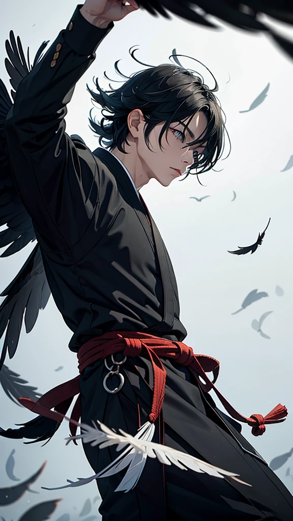 crow(Colored feathers),dramatic,Gale,Martial Arts,White feathers on head