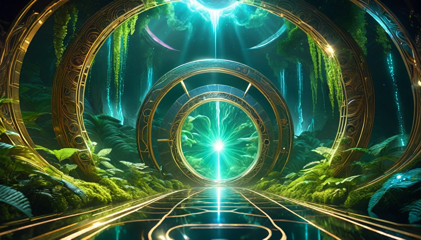  Gate of Time，Portal，wormhole，Swirl，connected, Alien worlds and alien jungles，lightning，Wave，光Wave，Luminescent ions，Ray Tracing