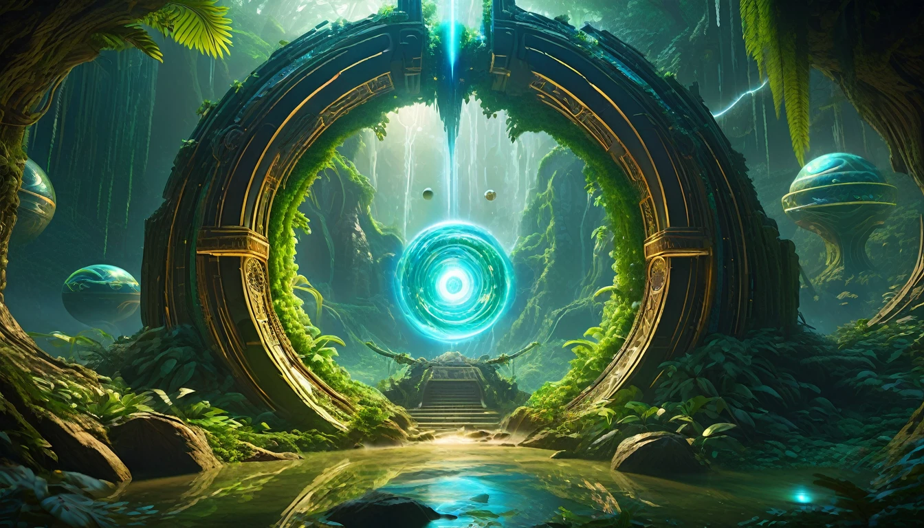  Gate of Time，Portal，wormhole，Swirl，connected, Alien worlds and alien jungles，lightning，Wave，光Wave，Luminescent ions，Ray Tracing