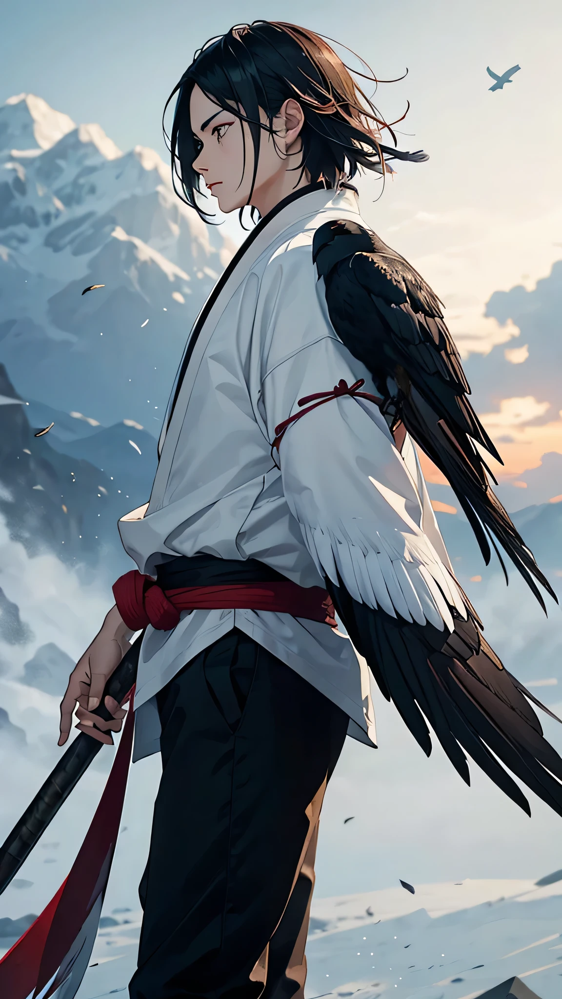crow（Colored feathers），dramatic，Gale，Martial Arts，White feathers on head