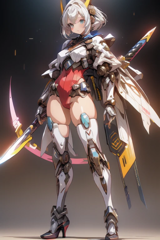 software:2,0, 16K, High resolution, Highest quality, Simple Background, Full Body Shot,Japanese sword
, Official Art,mecha musume:1.3, Chest close-up, Exoskeleton:1.7, Mechanized Body Suit:1.6
, Mature Idol Older Sister, Are standing, Slingshot Leotard, mechanized armor:1.4, Knee socks ,High heels:1.2