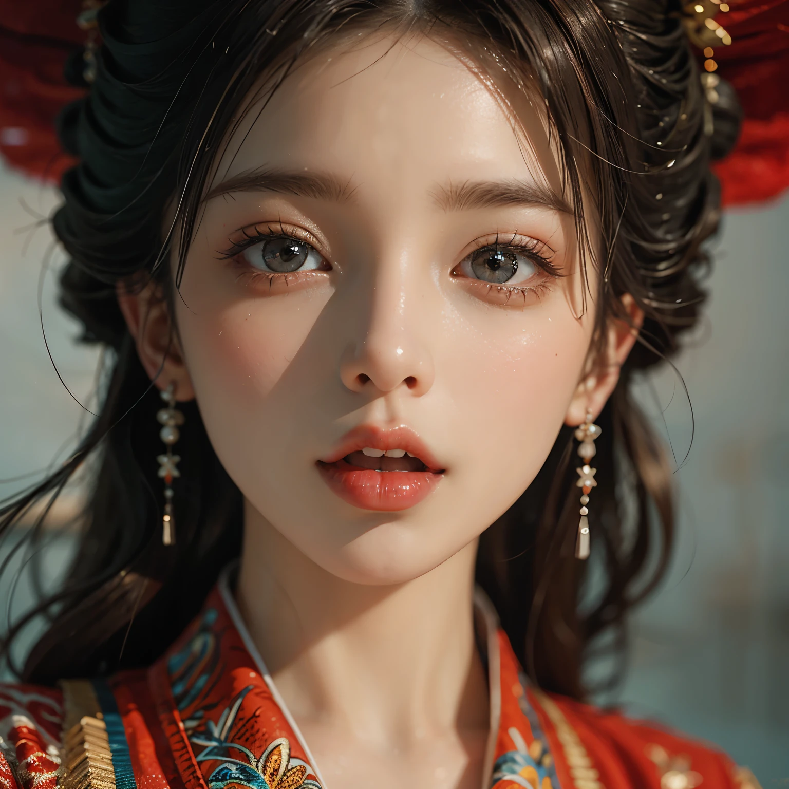 ExtremelyDetailed KAWAII girl Face,(Close-up big lips), glossy lips with beautiful details, Coquettish tongue, Kissing to camera, towards the viewer, 8K TopQuality masterpiece,an extremely delicate and beautiful (ProfessionalPhoto:1.37), Amazing,finely detail,official art,incredibly absurdres,ultra-detailed,close-up shot, close up, (fish eye lens), wide lens, macro lens, Detailed brilliant Eyes ElaboratePupils with (sparkling highlights:1.28) (Delicate Voluminous LongEyelashes:0.88)