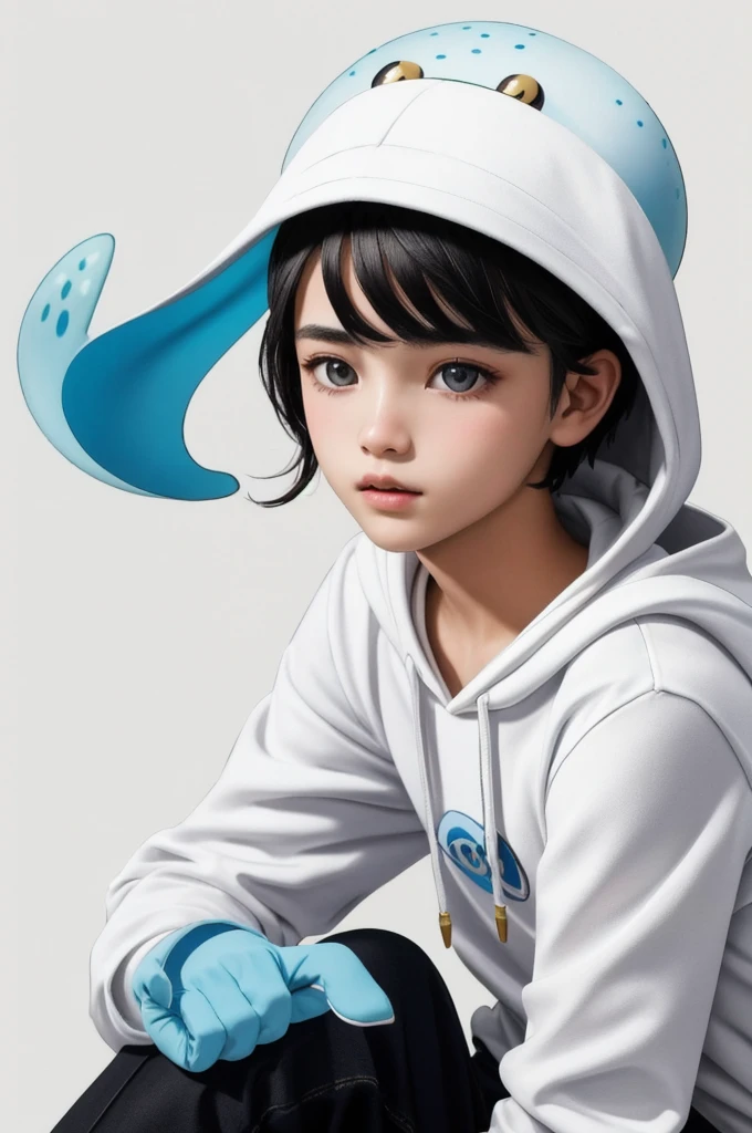 Professional photos by squidward, Solitary, Simple background, White Hoodie,Black trousers, 1 boy, permanent, whole body, Male focus, Pokémon (biology), Skin of color,
Delicate skin, Delicate eyes, Delicate face,
high quality, Volumetric Light, high resolution, masterpiece, best quality,