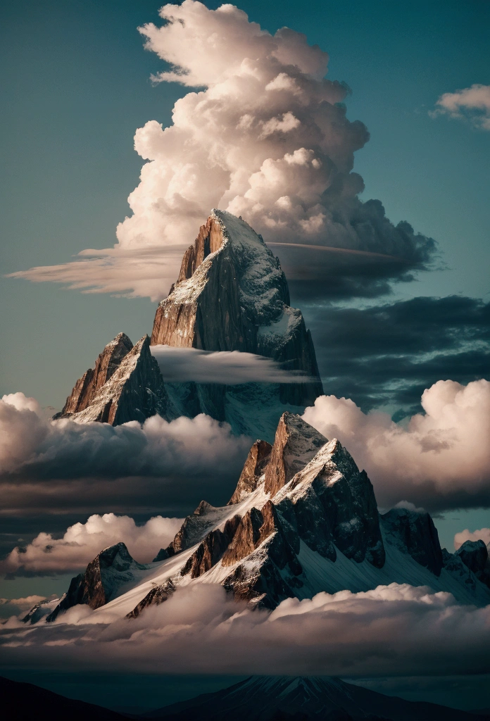 create an image of a very tall mountain with cloud below it 