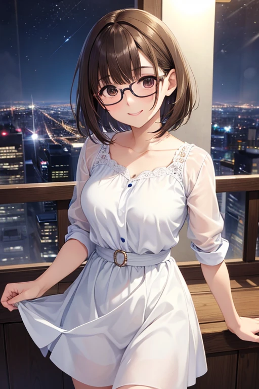 anegasaki nene、Shiny brown hair, short hair, (Beautiful brown eyes、Sparkling eyes, Fine grain)、smile、Ultra-detailed eyes、Highly detailed face, Highly detailed eyes,


masterpiece、High resolution、High resolution、High resolution、1 female、Very close、((Cowboy Shot))、
((Brown Hair、short hair、Pixie Cut))、((Round frame glasses))、優しいsmile、Smiling with teeth showing、((Late Night City))、