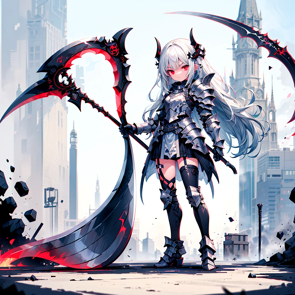(((masterpiece, best quality, high detailed, 8k))) Design a layout showcase Gaming character, (1girl) Slender cute girl character with short stylish white hair and piercing eyes. She wears a demonic armor in purple black and white. wields a large, stylized scythe. The character has a menacing expression, with a chaotic environment as the background. ((full body front view)). ((slender)), (extremely detailed:1.5), (long white hair:1.2), (piercing red eyes:1.2), (chaotic environment:1.1), (demonic armor:1.3), (stylized scythe:1.3).
Waiting to start