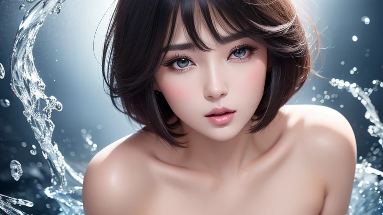 Highest quality, 32K, RAW Photos, Incredibly absurd, Very detailed, Neat and cool beauty, Flowing layered short bob cut, Dressed like a proper idol, Expressions of affection, Obscene language, thin, Perfect Proportions, Professional Lighting,、Perfect body、1 female