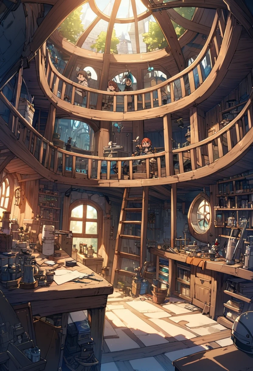 The inside of a carpenter's doll laboratory, The inside of a artificer's laboratory, medieval fantasy, studio ghibli style