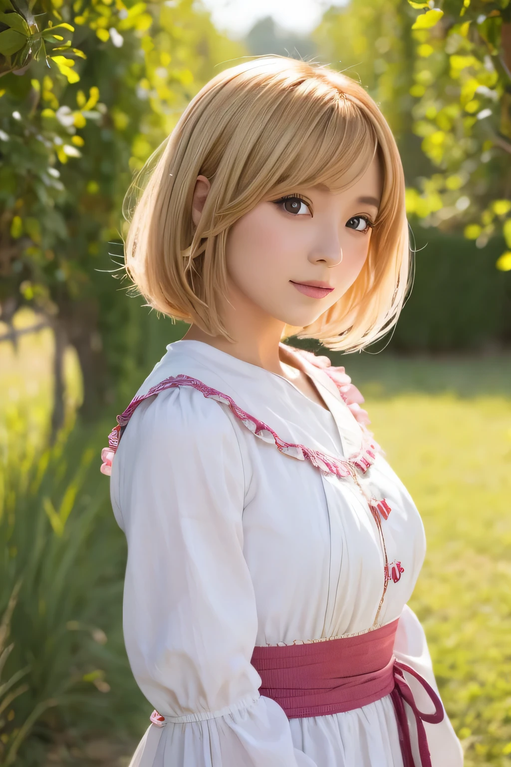 Girl in Provence national costume, short golden hair, no background, anime image