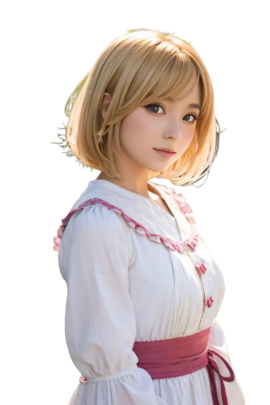 Girl in Provence national costume, short golden hair, no background, anime image