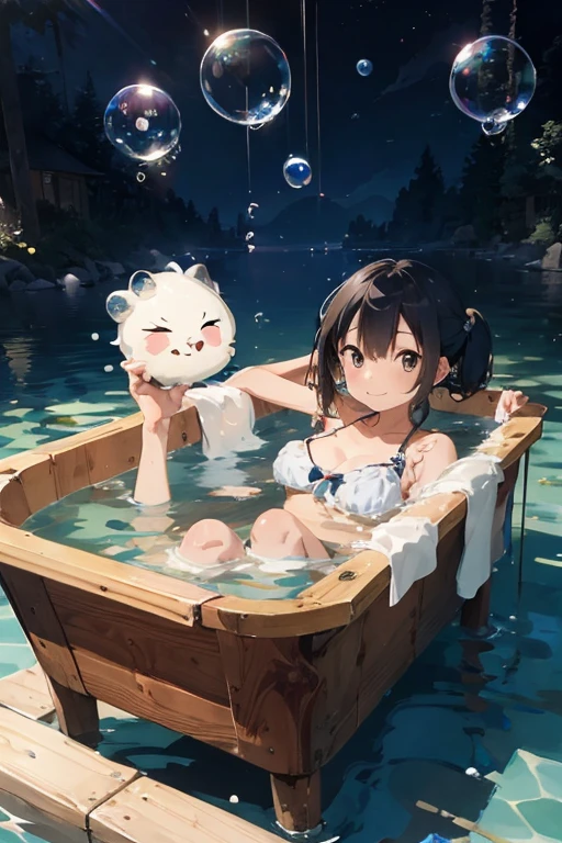 ((Highest quality)), ((masterpiece)), (detailed), 女の子
Bubble風呂, Wooden bathtub, soaked, Bubble, Submerged from toes to chest, 水面にBubble, 浴槽にBubble