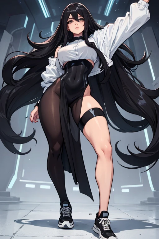1 girl, game CG, playboy,Bunny girl,two rabbit ears,pantyhose,Wear heels,huge breasts, black hair, long hair, straight hair, black eyes,Standing picture of the game, ((from head to toe)),white background,