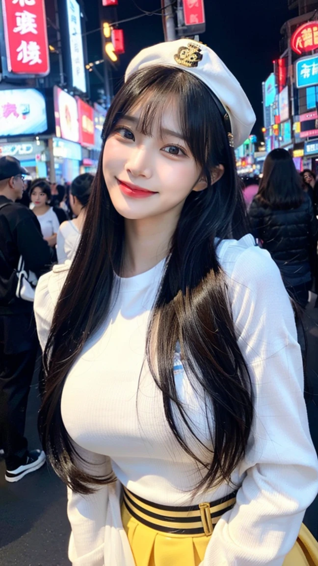 最high quality, masterpiece, 32K、Very detailed、Realistic、1 girl, Japanese women、Natural smile、Cute Face, (photo Actual:1.3),Long Hair(Black hair color、Long Hair)、Edge lighting, (Skin with attention to detail:1.2), 8k超High resolution, Single-lens reflex camera, high quality, High resolution, 4K, 8k, Optimal ratio of four fingers to one thumb, (Actual:1.3), cute 1 girl, Realistic、Super Realistic、32K、Very detailed、masterpiece, 最high quality, beautiful girl, beauty、Gorgeous girl, Big Breasts, Big Ass, Tight waist, Spread your legs, Plenty of facial detail, White Uniform(military cap、Gold mark)、Futuristic sexy costume in white and gold, High-grade sexy costume、cyber punk, 黒色のLong Hair, City of the Future, hologram, Neon lighting, Very detailedな, High resolution, masterpiece, high quality, High resolution, Fox Ears,