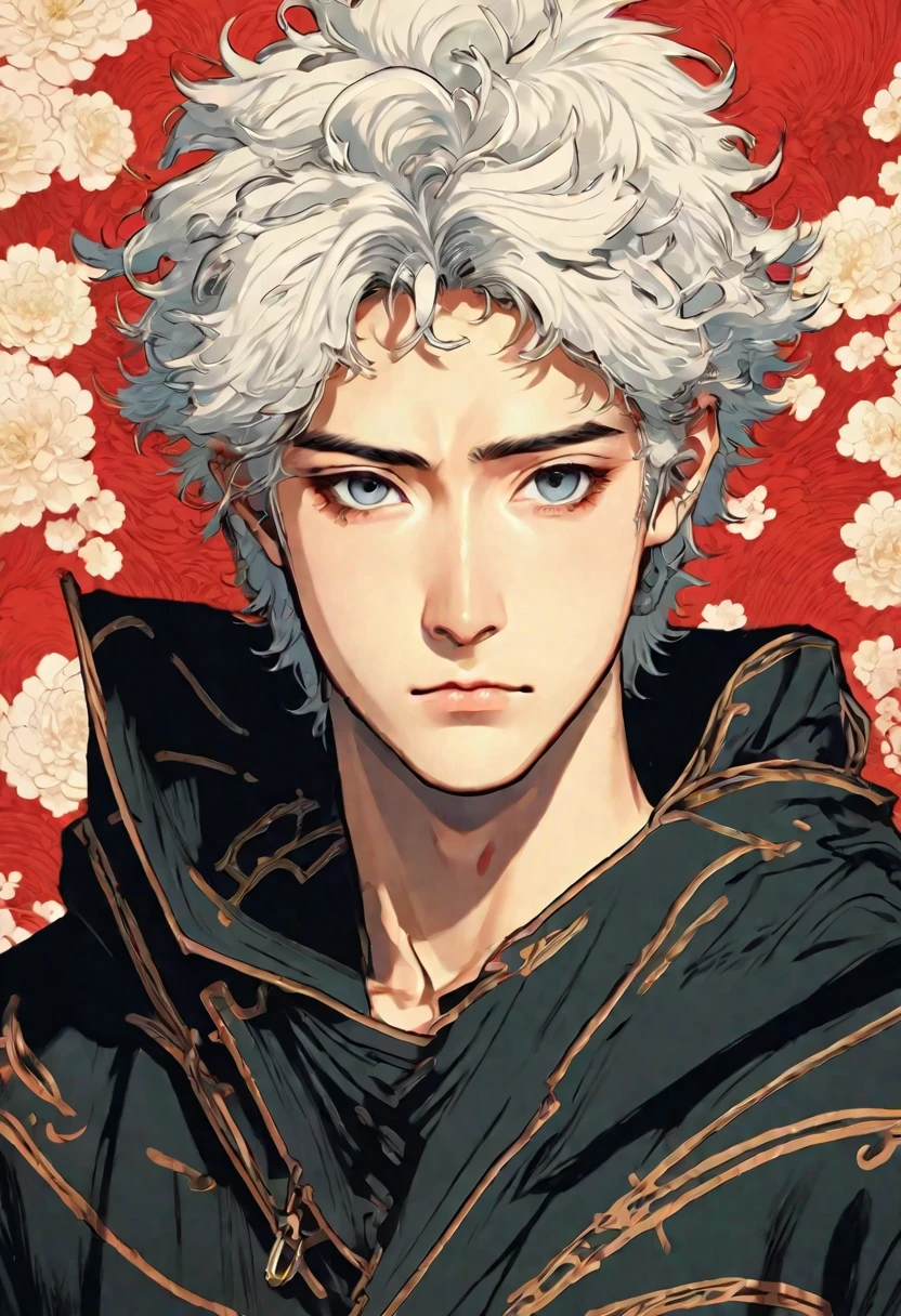 a drawing of a man with a messy hair and a hoodie, handsome guy in demon slayer art, kentaro miura manga art style, inspired by Bian Shoumin, inspired by Yumihiko Amano, manga style of kentaro miura, halfbody portrait, seinen manga portrait, beautiful androgynous prince, delicate androgynous prince
