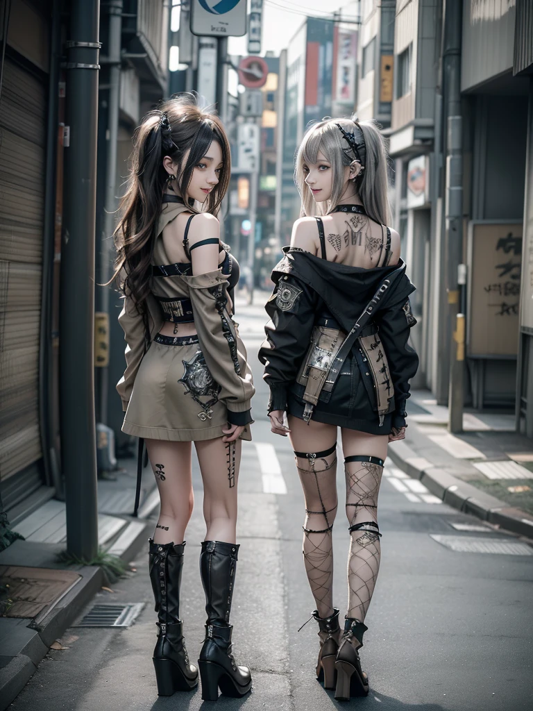 (Full Body View:1.2)、(Back view:1.4)、(Smiling with teeth showing:1.3),(Shibuya Gal:1.5)、(Beautiful gravure model:1.5)、(Neo-goth fashion:1.5)、(Punk RockVisual Kei:1.5)、(An off-the-shoulder hoodie in khaki and brown with delicate silver accessories.:1.5)、(A corset with a delicate beige and brown design:1.4)、(Khaki and brown snakeskin bodysuit:1.5)、(head band:1.3)、(Beige and charcoal knee socks:1.4)、Embellished collar and long boots、(I&#39;m selling snake print underwear.:1.4)、(Long eyelashes:1.3)、(30 years old)、((Highest quality、8k、masterpiece:1.3))、1 Female、Slim and beautiful abs:1.3、(hairstyle casual、Beautiful boobs:1.1)、(Doing an aerobics pose:1.3)、dress:1.1、Super small face、Narrow eyes、double eyelid、A sloppy smile、Esbian all over body、Dynamic Angle、Close-up、CPL Filter、Blurred Background、Bokeh、Blue Hour、Detailed face and skin texture、Detailed eyes、,(Twin tails:1.3)、(Black brown hair:1.3)、Gravure idol、(The background is a glamorous dance hall:1.3)、(Make your legs thinner:1.4)、(Slim Body:1.3)、(clavicle:1.1)
