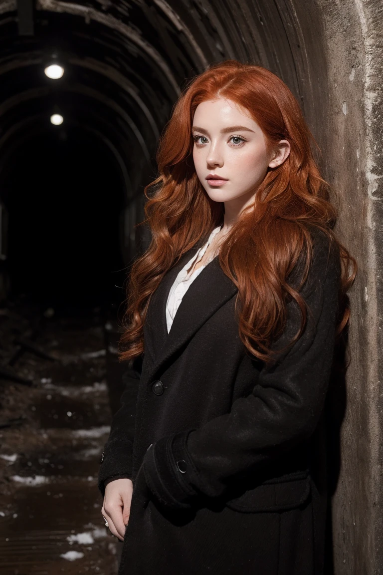 3165185470 beautiful redhead with wavy hair in a realistic full contrast abandoned train tunnel