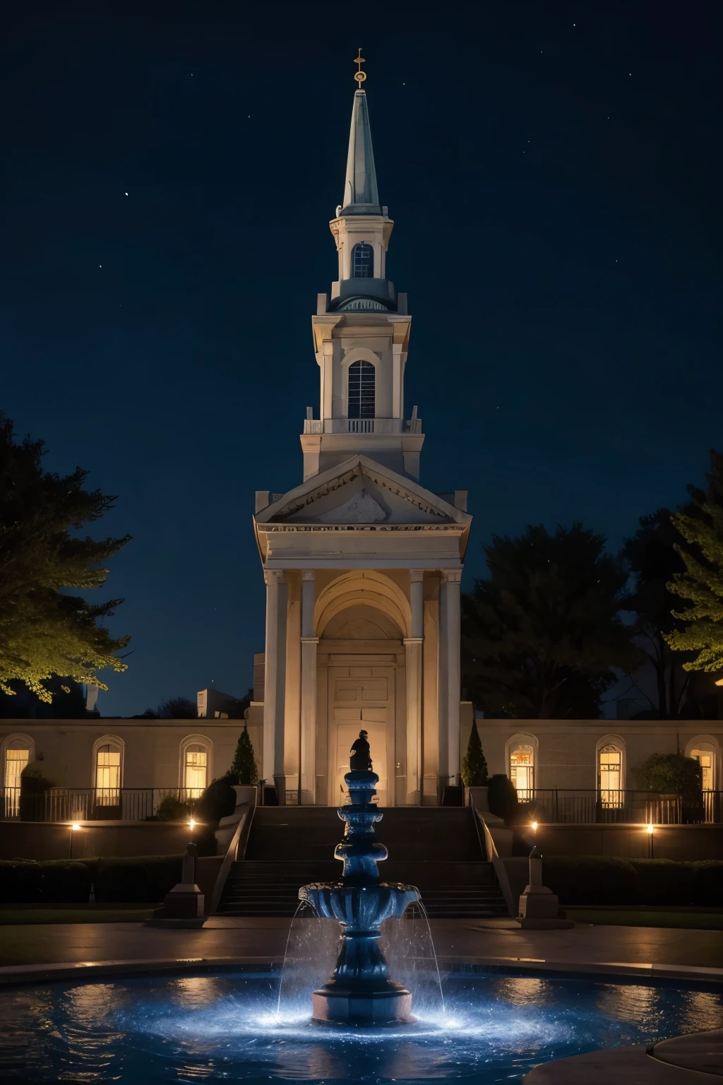 I want to write( Philadelphia Baptist) catching fire with a large fountain with a background of colored LEDs 