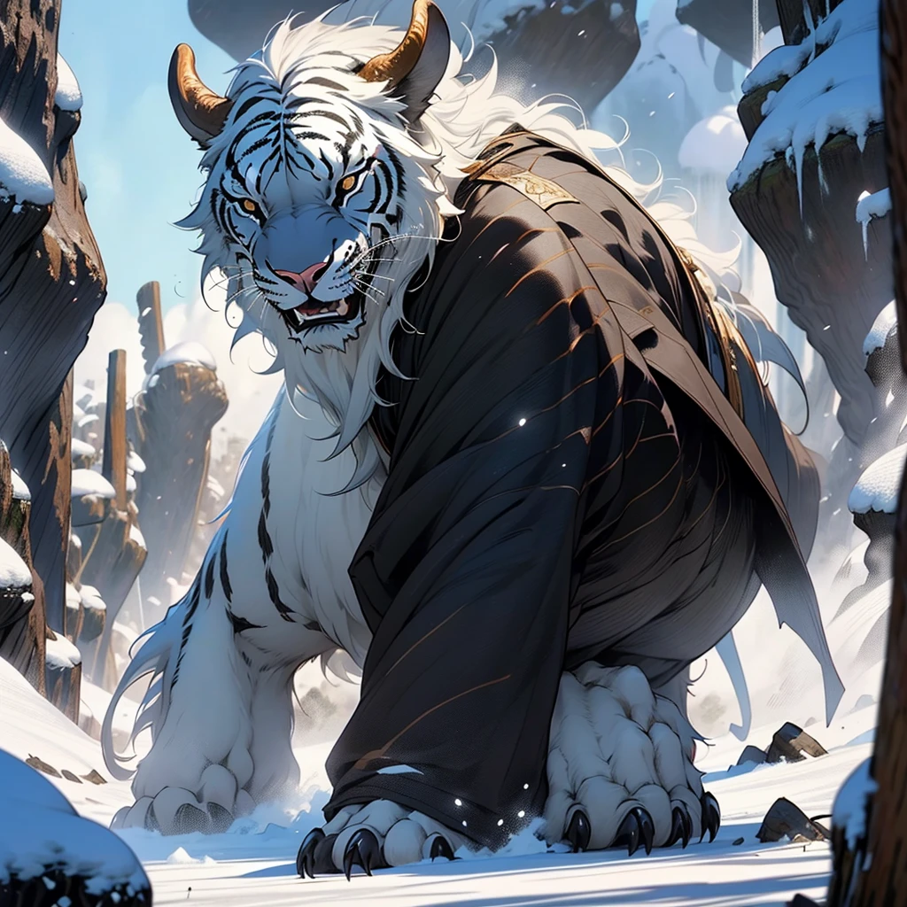 a muscular neanderthal with long hair,torn clothing,piercing gauze,perched atop rocky outcropping,cave drawings on rock,prehistoric landscape,gigantic trees,birds flying,colossal mammoth,snow mountain,animal skeletons,erupting volcano,penetrating gaze,wisdom,primordial forces,ancient power,dark stormy sky,falling meteors,setting sun,bold lettering,timeless story,fantasy movie poster,detailed portrait,dramatic illustration,best quality,4k,8k,highres,masterpiece:1.2,ultra-detailed,realistic,photorealistic,photo-realistic:1.37,HDR,UHD,studio lighting,ultra-fine painting,sharp focus,physically-based rendering,extreme detail description,professional,vivid colors,bokeh,concept art,dark fantasy,cinematic