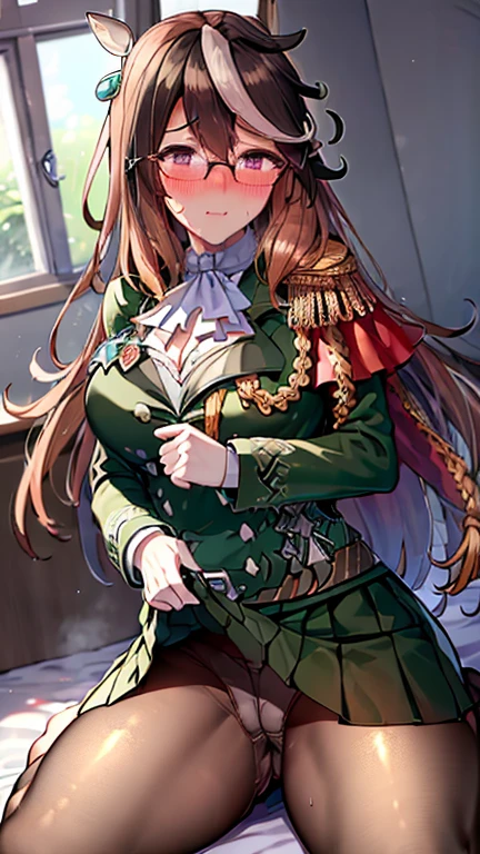 (((((symbolirudolf))))),(glasses:1.1),large breasts, night,dark bedroom,sitting on bed,barefoot, bra, breasts, cleavage, navel, no pants, panties, thighs, underwear, wariza, (embarrassed, nose blush:1.3) ,(vulgarity:1.1),(fucked silly:1.1),(steam:1.1),(wet:0.7),(trembling:1.1),(tears:0.8) ,(drooling:0.7),(sweat:1.1),after sex,(heart:1.3), ,(messy hair:1.2),used condom,used tissue, tissue box,