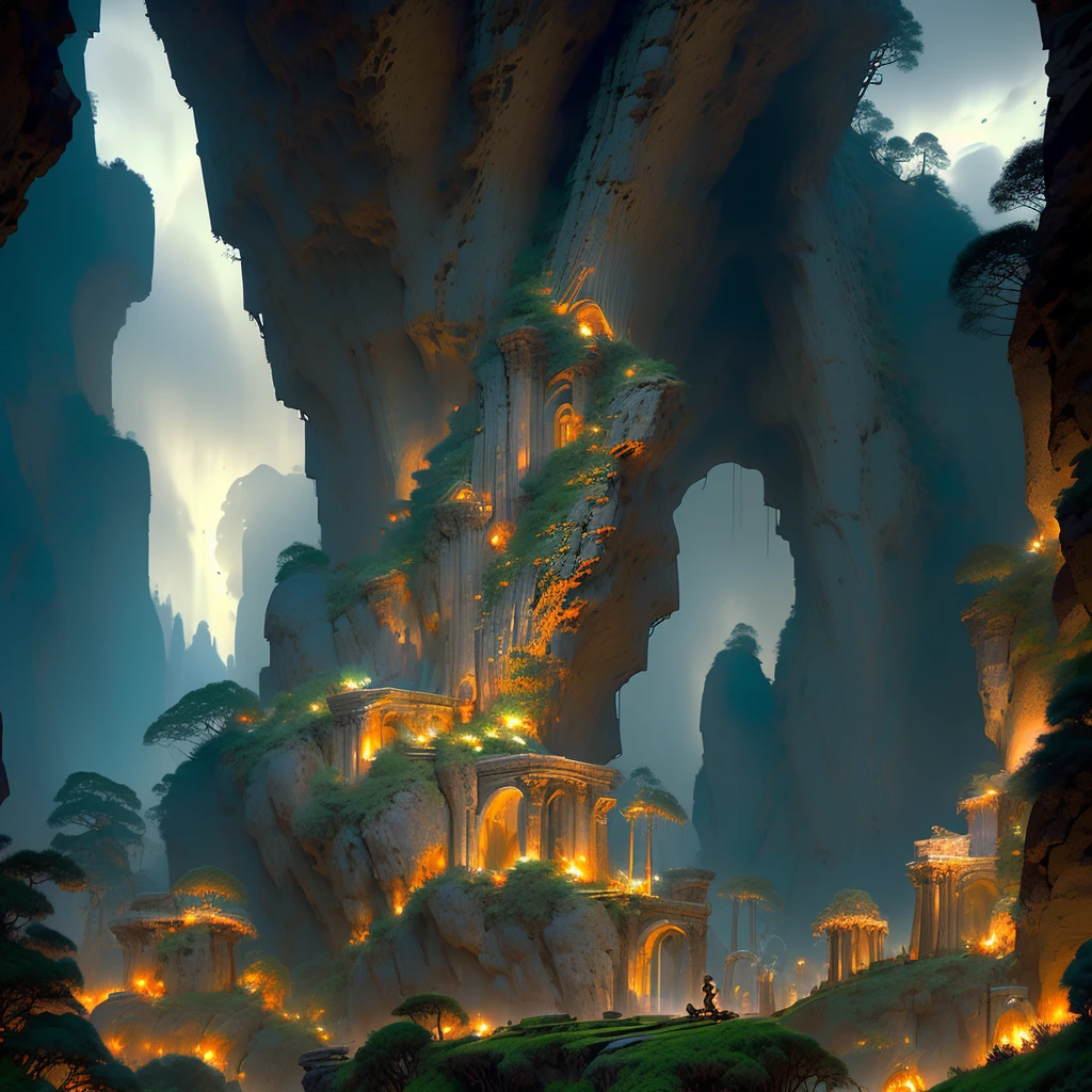 A muscular Neanderthal with long hair, torn clothing, piercing gauze, perched on a rocky outcropping with cave drawings, surrounded by prehistoric landscapes, gigantic trees, flying birds, a colossal mammoth, animal skeletons, an erupting volcano, dark stormy sky, falling meteors, setting sun, bold lettering of the name "Dascaverna", portrait and illustration, dark prehistoric fantasy movie poster, (best quality,4k,8k,highres,masterpiece:1.2),ultra-detailed,(realistic,photorealistic,photo-realistic:1.37),HDR,UHD,studio lighting,ultra-fine painting,sharp focus,physically-based rendering,extreme detail description,professional,vivid colors,bokeh,concept art