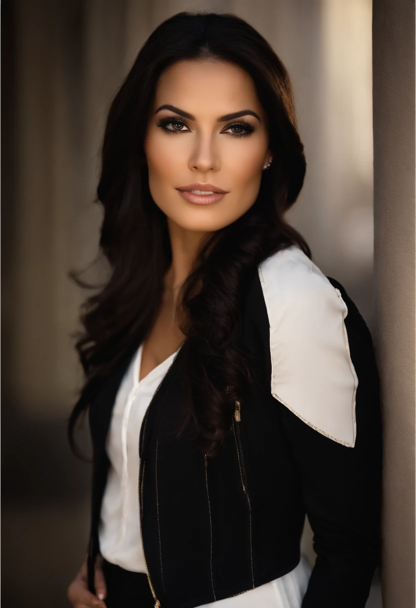 arafed woman with long black hair wearing a black jacket and white shirt, gorgeous latina face, stunning closeupheadshot, professional closeup photo, attractive brown hair woman, attractive female face, closeup headshot, close up portrait photo, close-up professional portrait, girl with dark brown hair, woman with black hair, closeup headshot portrait, beautiful mexican woman, attractive female face!!!