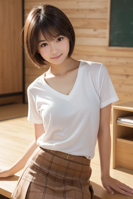 Cute Japanese women、Identical twins, No pants, very good, nude, naked, Small breasts, cute, Neat, strict, Honor student, In front of a white wall, cute woman, cute face, look up, smile, mouth half open, cute Japanese woman, shape , Realistic, upright, Slim figure, Dark complexion、There are sunburn marks on the torso, , Double teeth、Roll up your skirt、You can see inside her skirt、Small breasts、Flat Chest、未成長なSmall breasts、Layered Short Hair、 figure、A see-through shirt、Navy uniform
