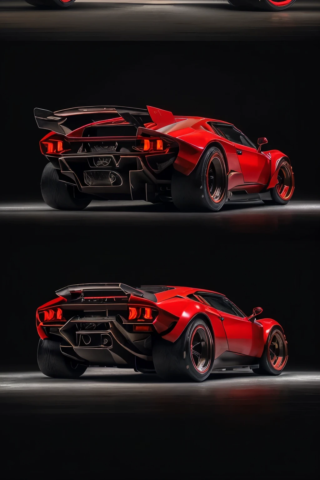 A fusion of Lamborghini Countach and Ferrari Dino, ((deep red)), ((mosaic of lights)), ((dotted curved lines)), ((red velvet inner folder)), ((anchored rear bumpers)), ((impeccable exterior)), ((Retro Futuristic lines)), ((black wheels with wings on the rim)), ((powerful and sophisticated engine)), ((fine details in stainless steel)), ((forward-pulling headlight grille)), ((avant-garde design)), ((Foot